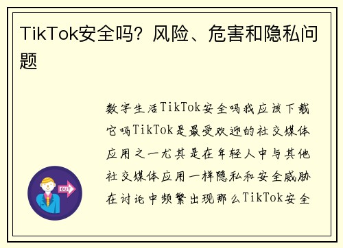 TikTok安全吗？风险、危害和隐私问题