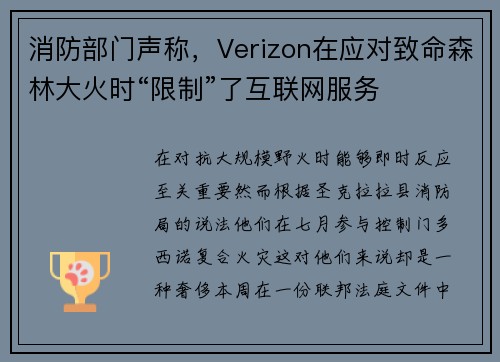 消防部门声称，Verizon在应对致命森林大火时“限制”了互联网服务 